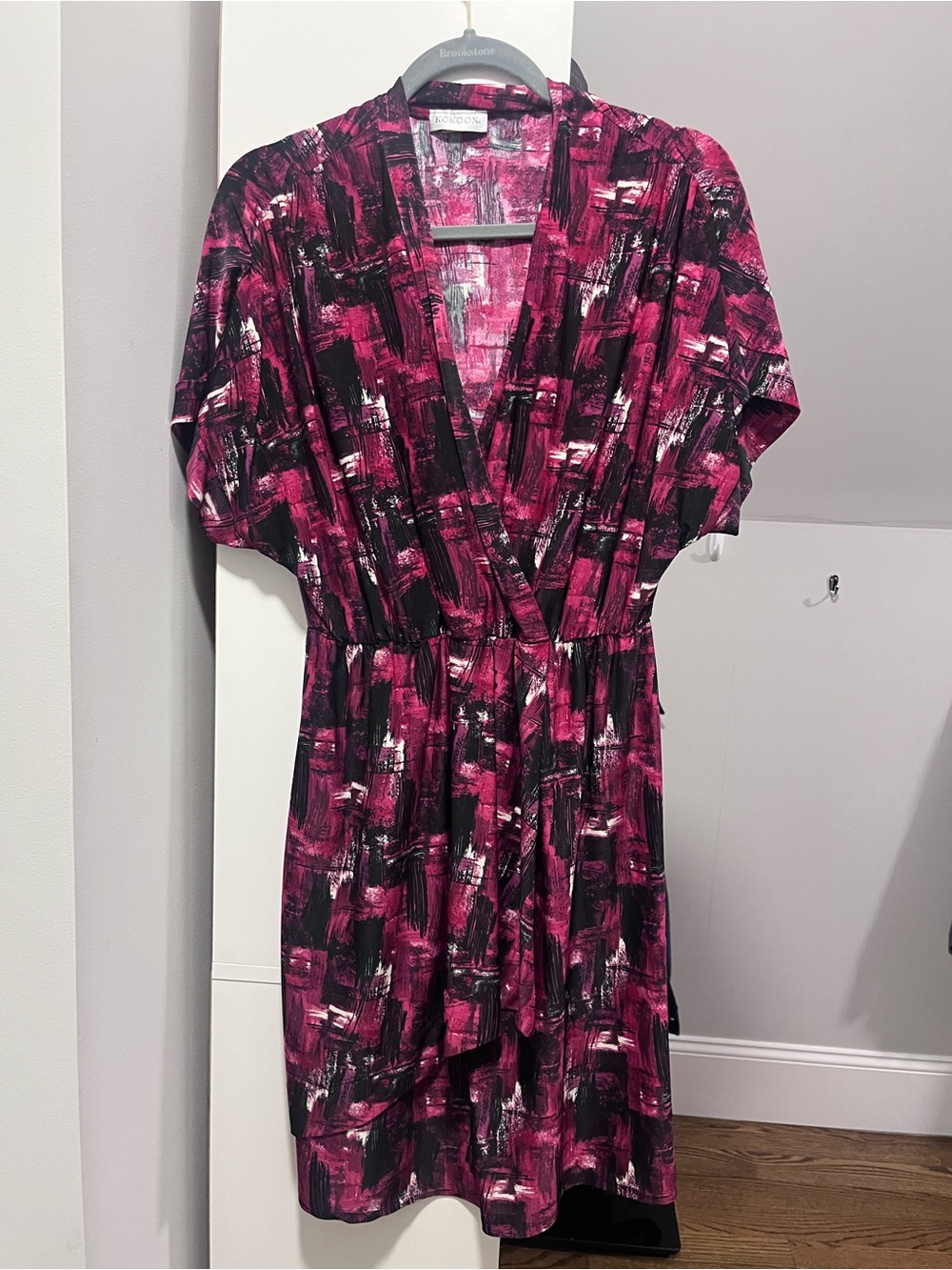 Pink and black Brushstroke Wrap Midi Dress — Kokoon